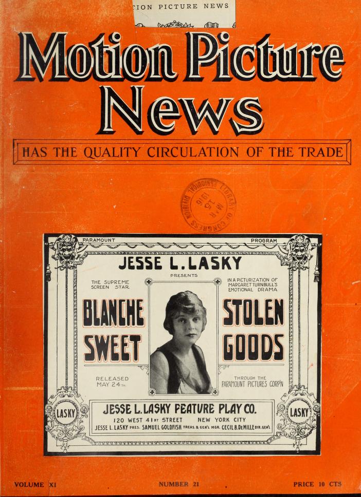 MOTION PICTURE NEWS magazine side cover 29 May 1915