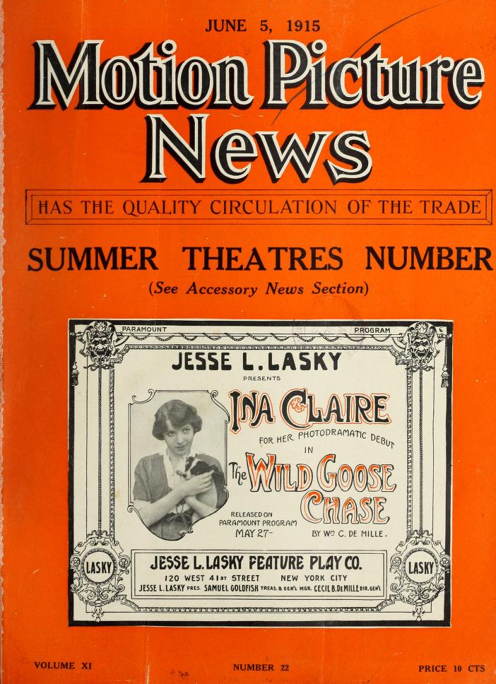 MOTION PICTURE NEWS magazine side cover 5 June 1915