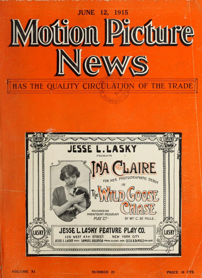 MOTION PICTURE NEWS magazine side cover 12 June 1915