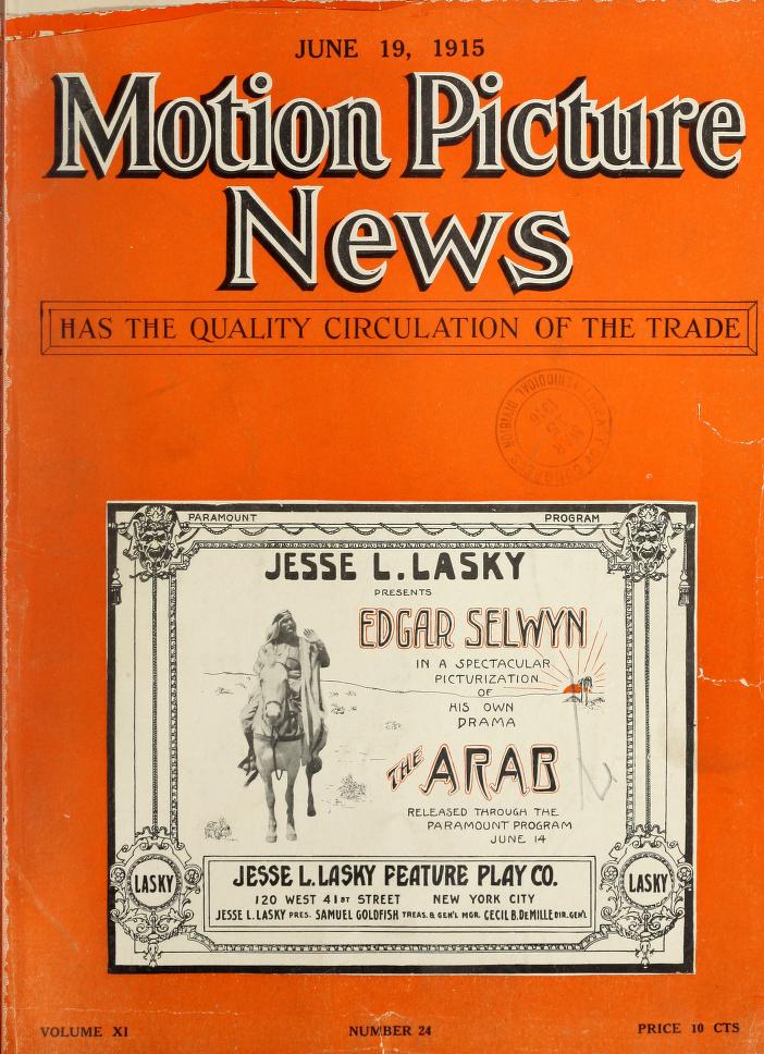 MOTION PICTURE NEWS magazine side cover 19 June 1915