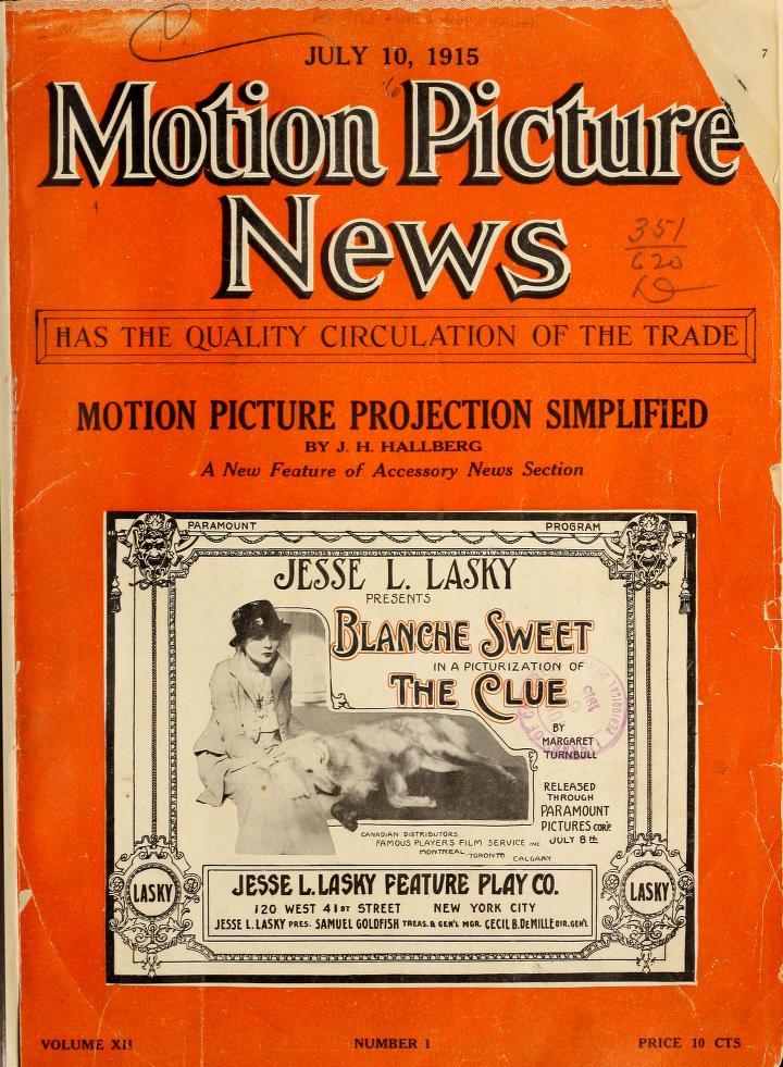 MOTION PICTURE NEWS magazine side cover 10 July 1915