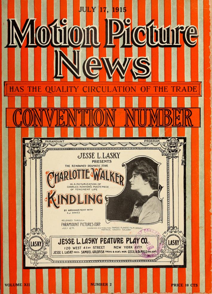 MOTION PICTURE NEWS magazine side cover 17 July 1915