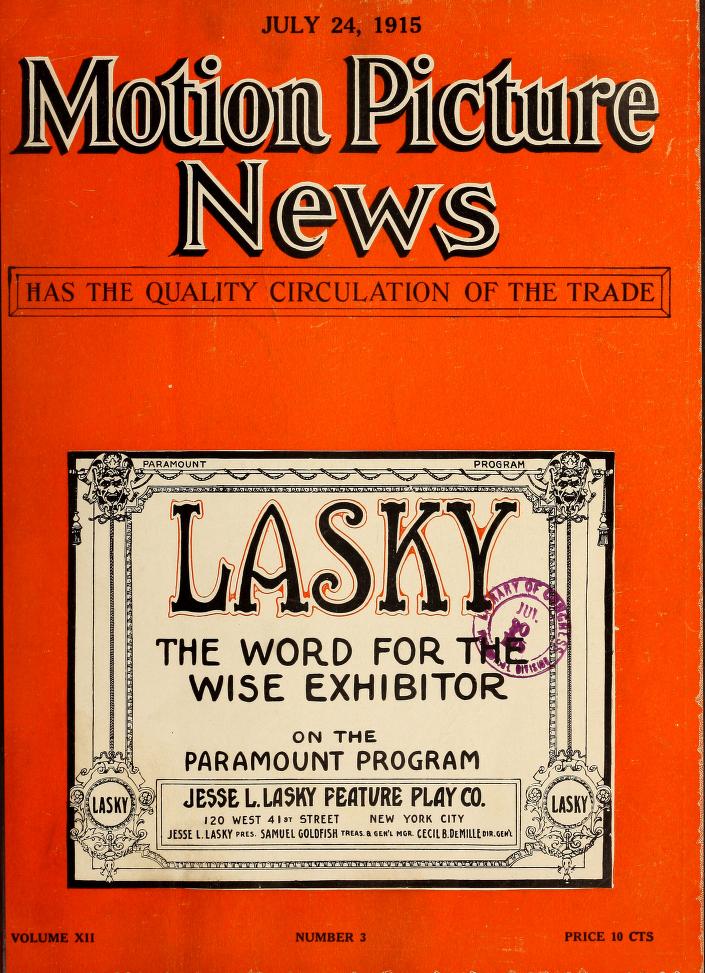 MOTION PICTURE NEWS magazine side cover 24 July 1915
