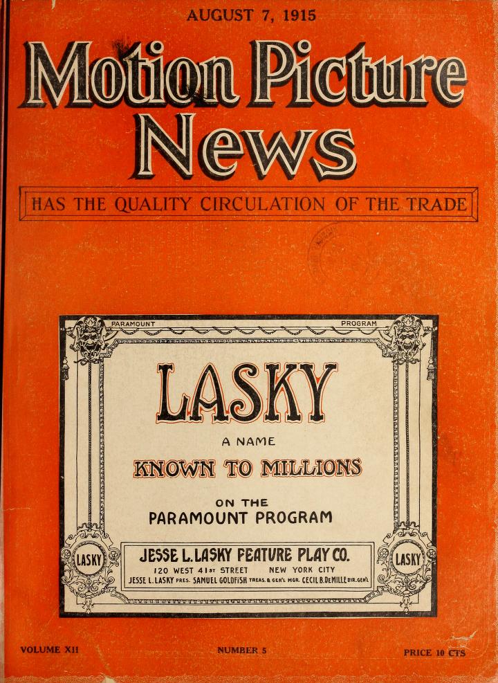 MOTION PICTURE NEWS magazine side cover 7 August 1915