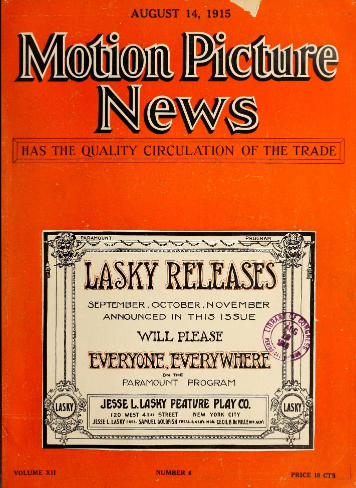 MOTION PICTURE NEWS magazine side cover 14 August 1915