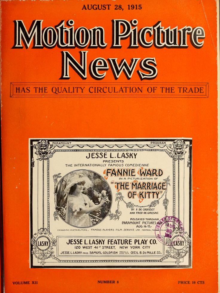 MOTION PICTURE NEWS magazine side cover 28 August 1915
