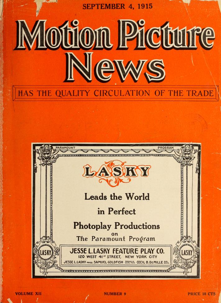 MOTION PICTURE NEWS magazine side cover 4 September 1915