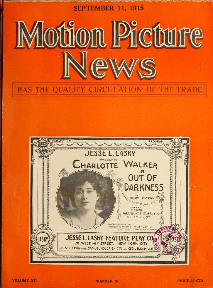 MOTION PICTURE NEWS magazine side cover 11 September 1915