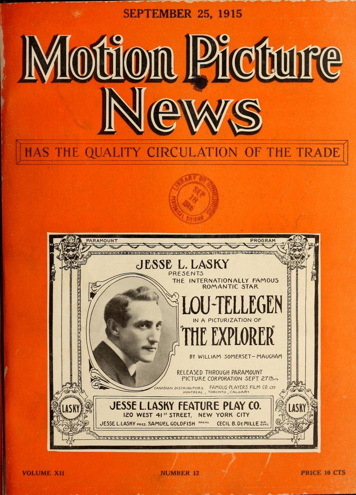 MOTION PICTURE NEWS magazine side cover 25 September 1915