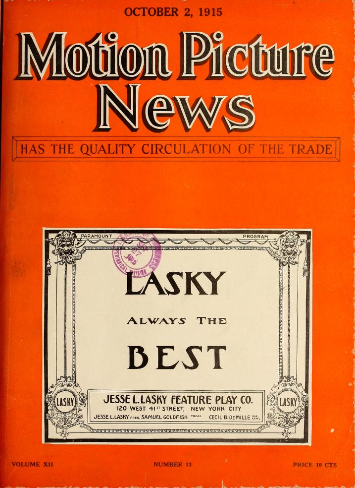 MOTION PICTURE NEWS magazine side cover 2 October 1915