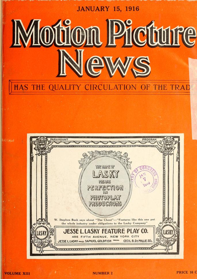 MOTION PICTURE NEWS magazine side cover 15 January 1916