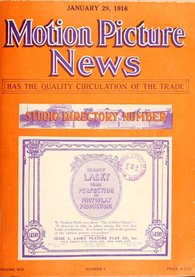 MOTION PICTURE NEWS magazine side cover 29 January 1916