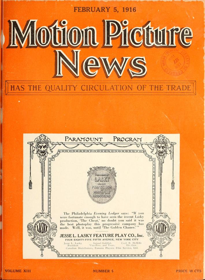 MOTION PICTURE NEWS magazine side cover 5 February 1916
