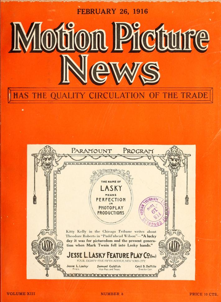 MOTION PICTURE NEWS magazine side cover 26 February 1916