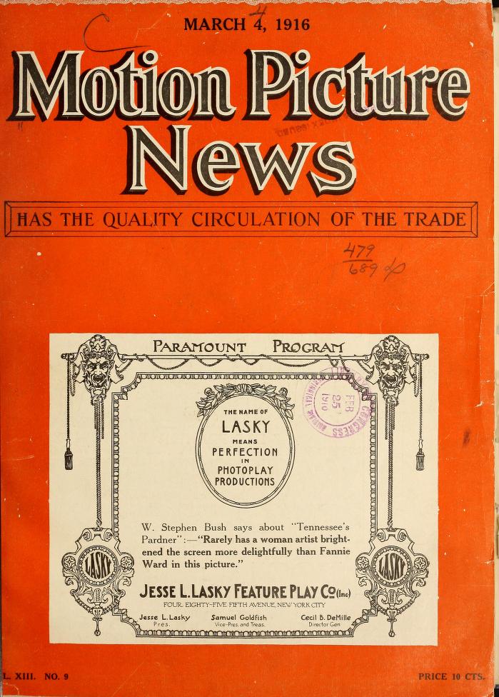 MOTION PICTURE NEWS magazine side cover 4 March 1916