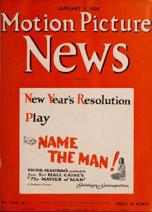 MOTION PICTURE NEWS magazine side cover 5 January 1924