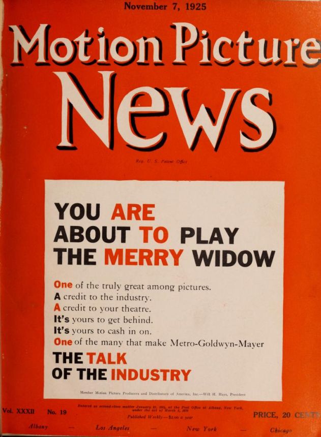 MOTION PICTURE NEWS magazine side cover 7 November 1925