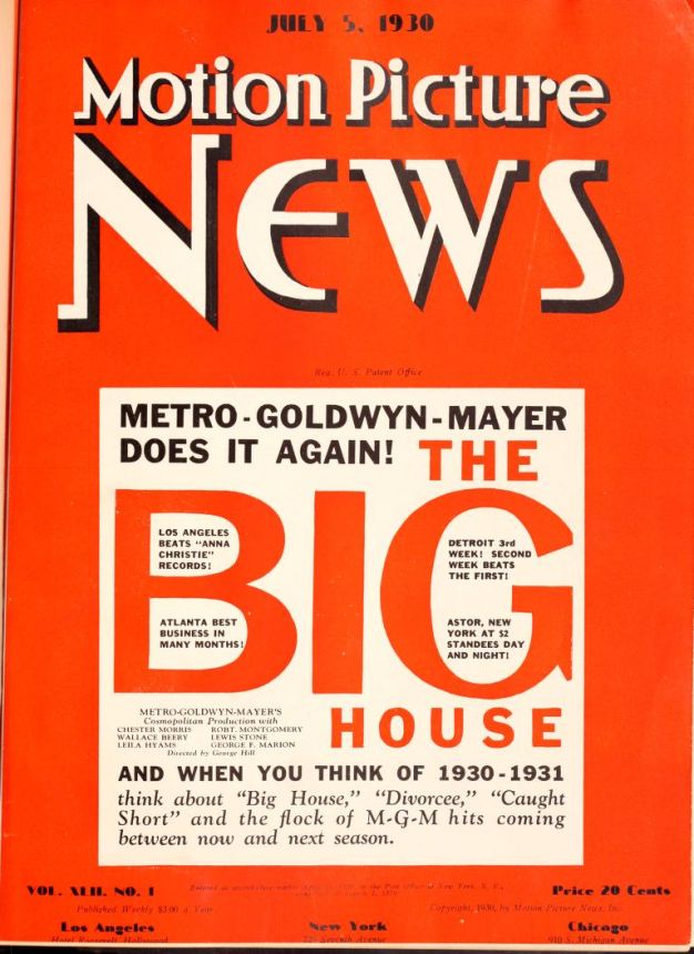 MOTION PICTURE NEWS magazine side cover 5 July 1930