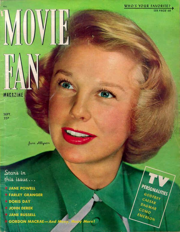 MOVIE FAN magazine side cover  Vol 6 # 1 September/October 1951