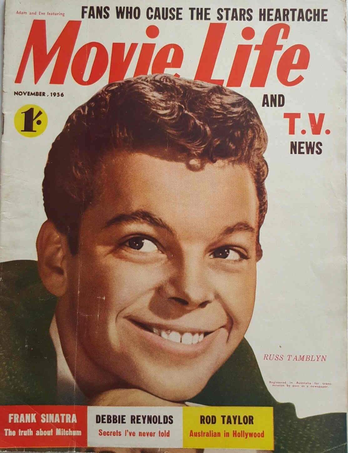 MOVIE LIFE (Au) magazine side cover November 1956