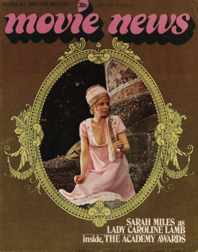 MOVIE NEWS (Au) magazine side cover  Vol 9 # 6 June 1973