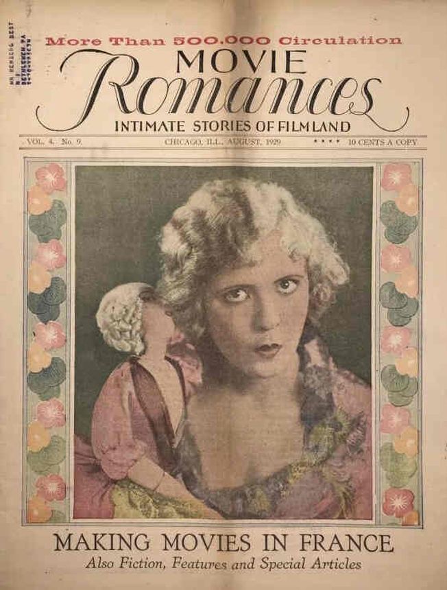 MOVIE ROMANCES magazine side cover August 1929