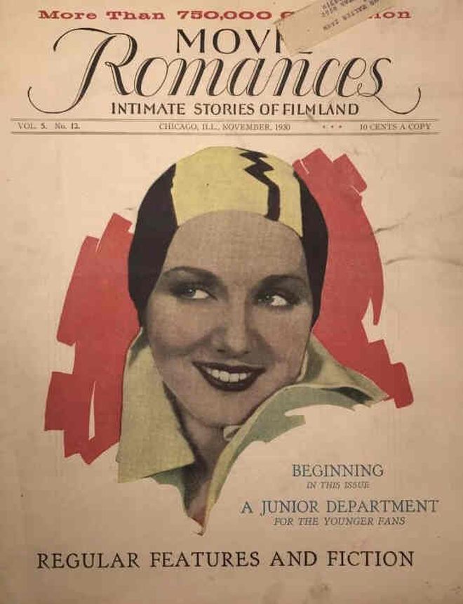 MOVIE ROMANCES magazine side cover November 1930