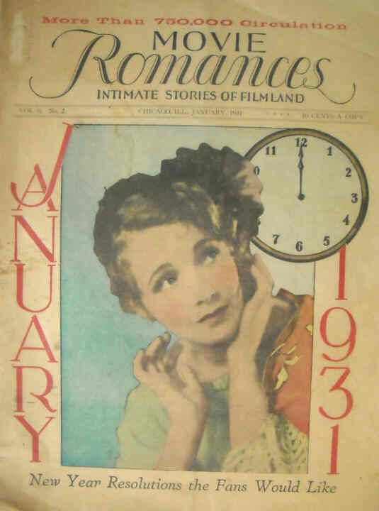 MOVIE ROMANCES magazine side cover January 1931