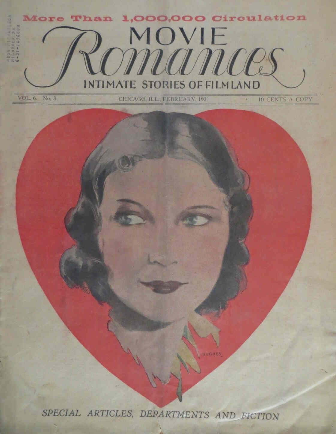 MOVIE ROMANCES magazine side cover February 1931