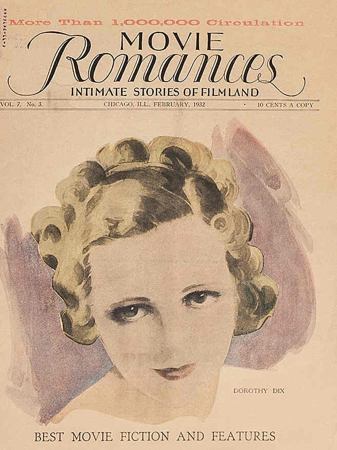MOVIE ROMANCES magazine side cover February 1932