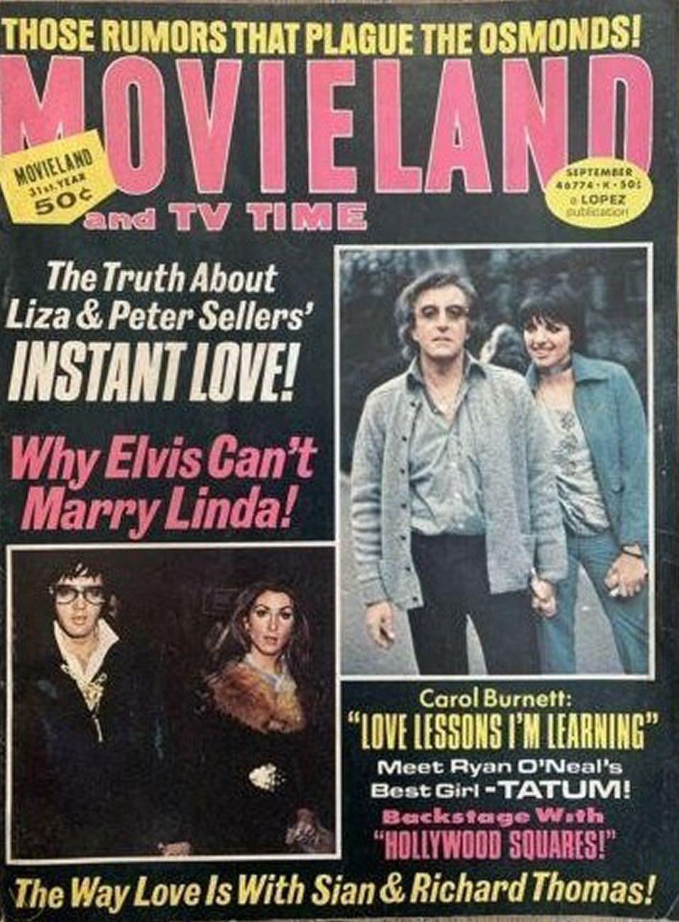 MOVIELAND/MOVIELAND AND TV TIME magazine side cover September 1973