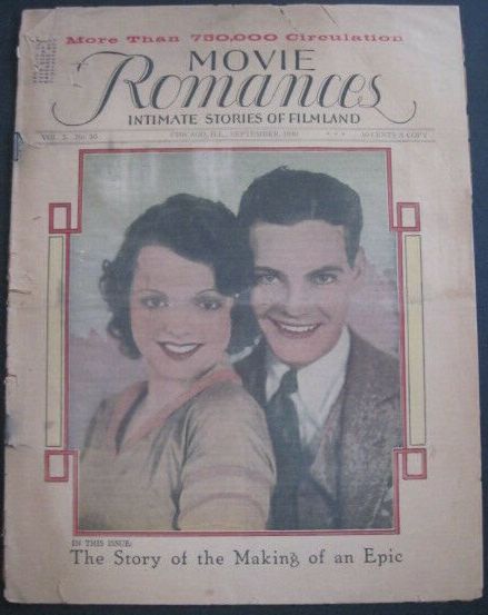 MOVIE ROMANCES magazine side cover  September 1930