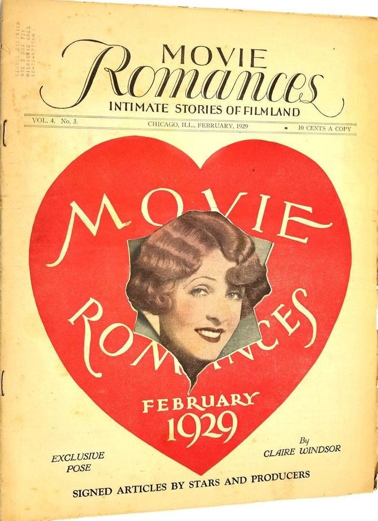 MOVIE ROMANCES magazine side cover  Vol 4 No  3  February 1929