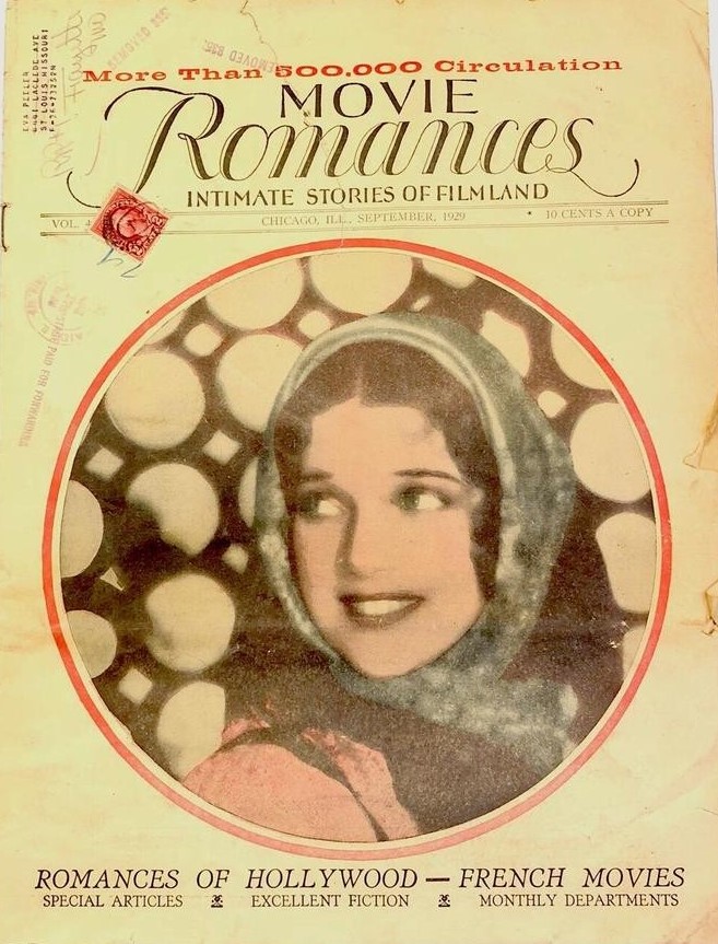 MOVIE ROMANCES magazine side cover  September 1929