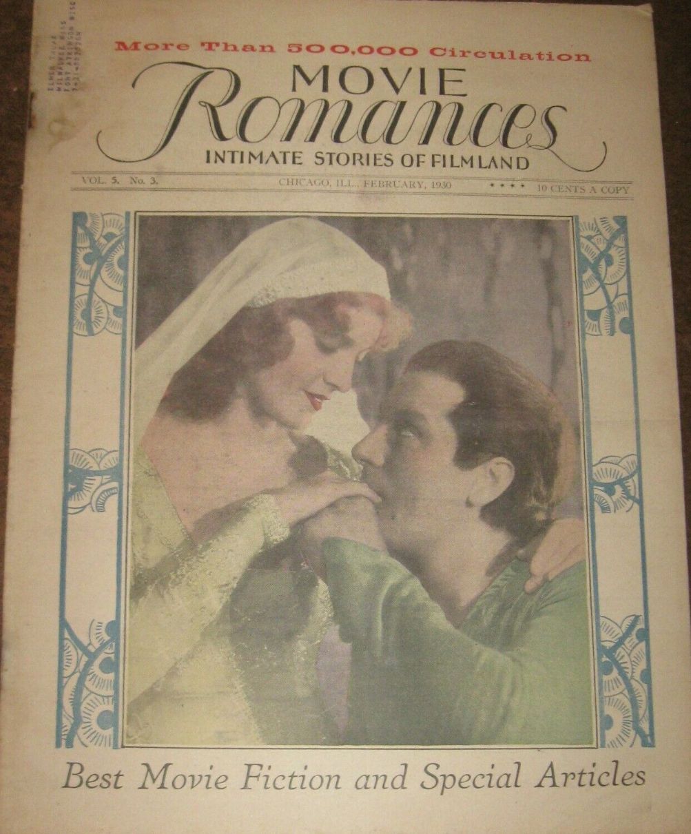 MOVIE ROMANCES magazine side cover  Vol 5 No  3  February 1930