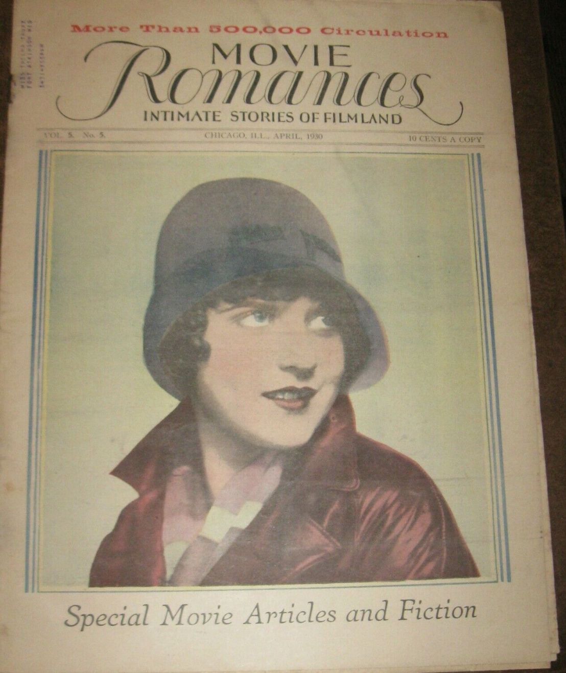 MOVIE ROMANCES magazine side cover  Vol 5 No  5  April 1930