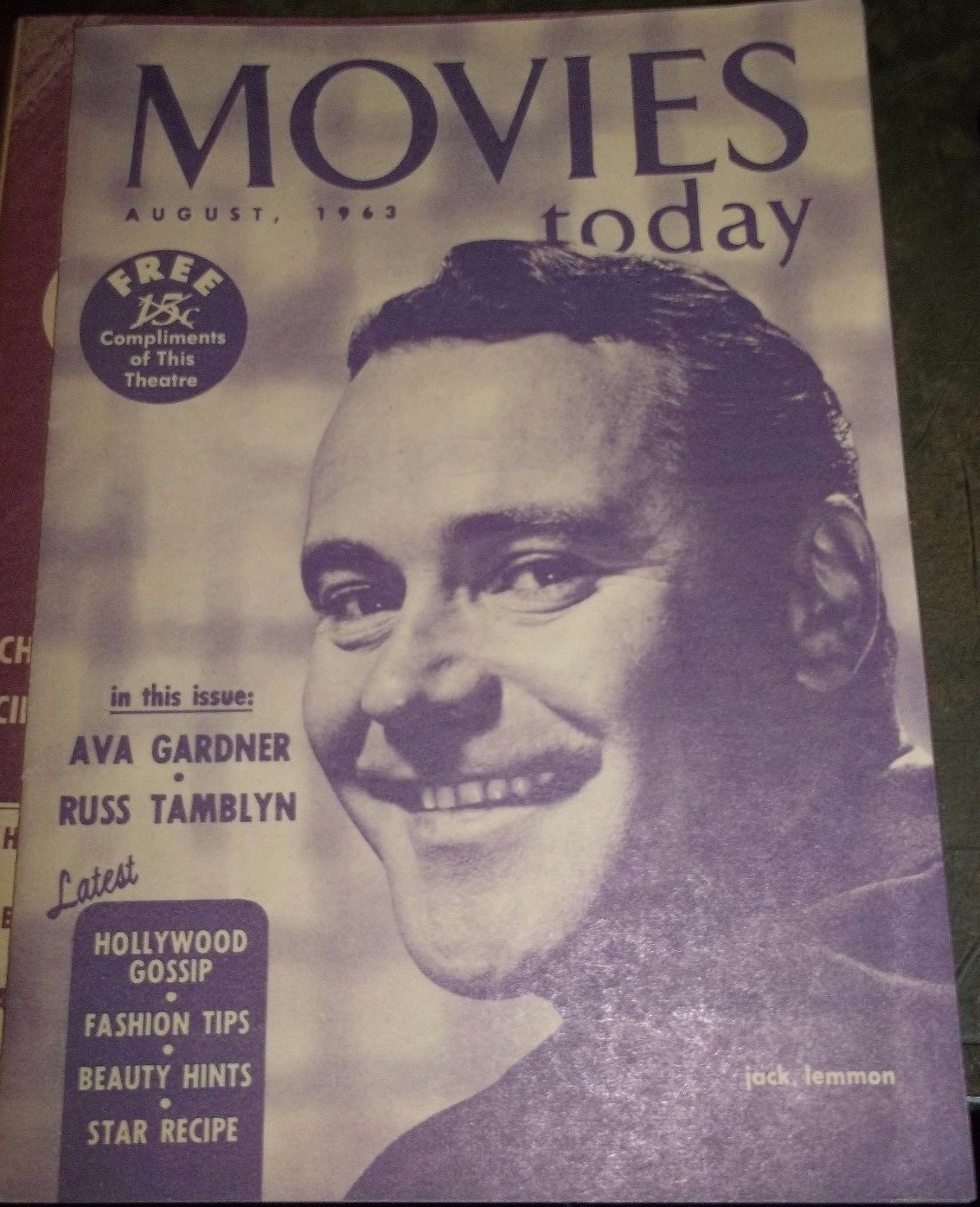 MOVIES TODAY magazine side cover  August 1963