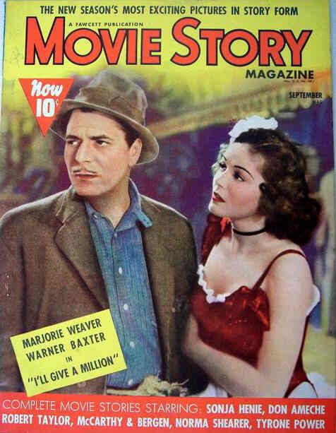 MOVIE STORY magazine side cover September 1938