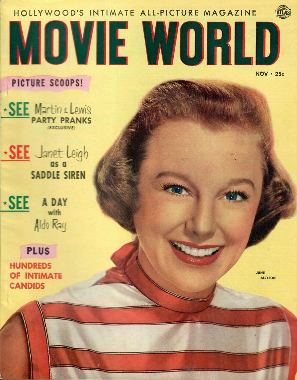 MOVIE WORLD magazine side cover  Vol 3 No 6 November 1952