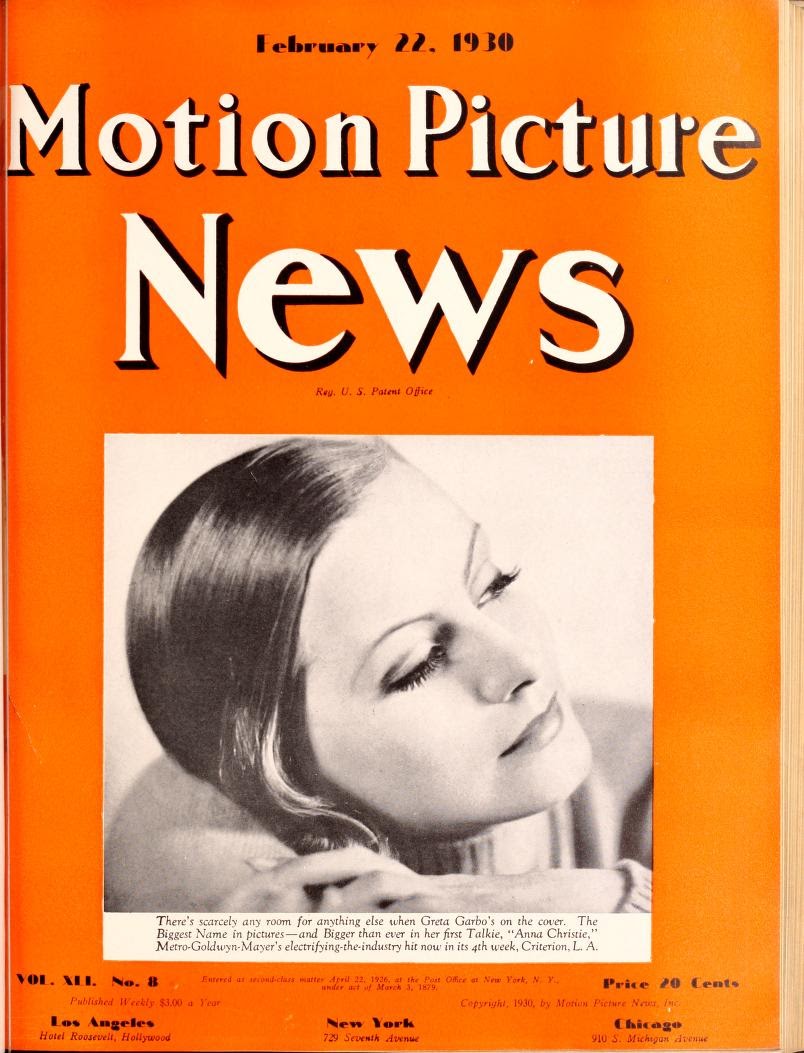 MOTION PICTURE NEWS magazine side cover 22 February 1930