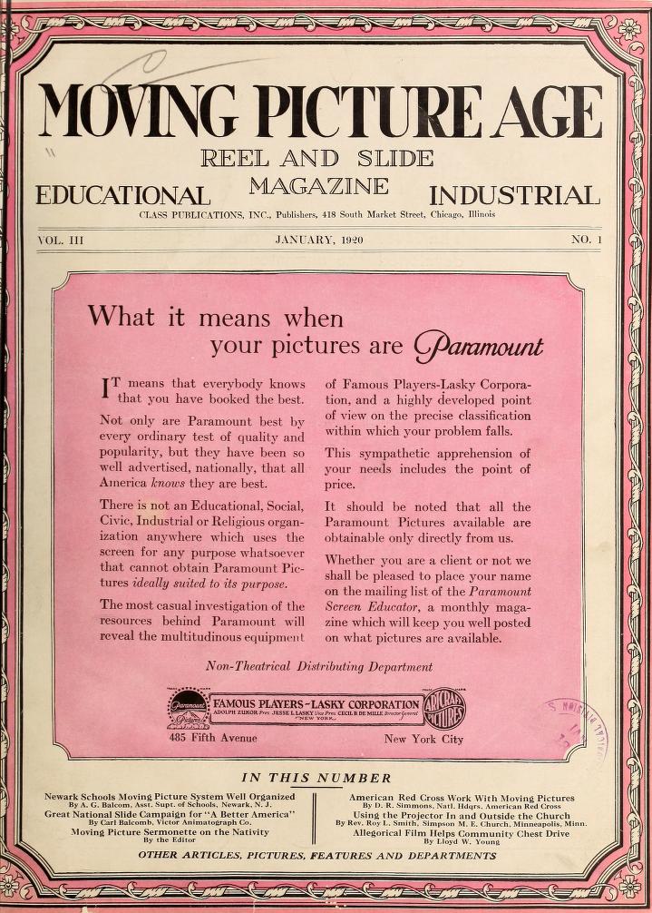 MOVING PICTURE AGE magazine side cover January 1920