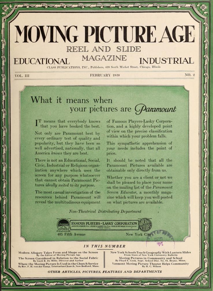 MOVING PICTURE AGE magazine side cover February 1920