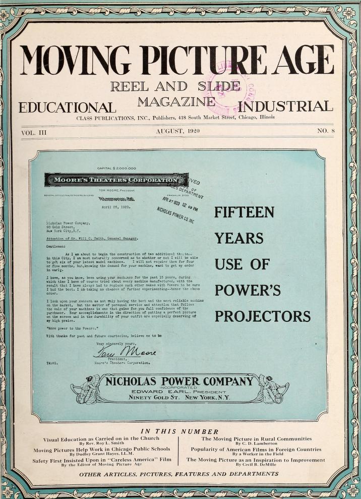 MOVING PICTURE AGE magazine side cover August 1920
