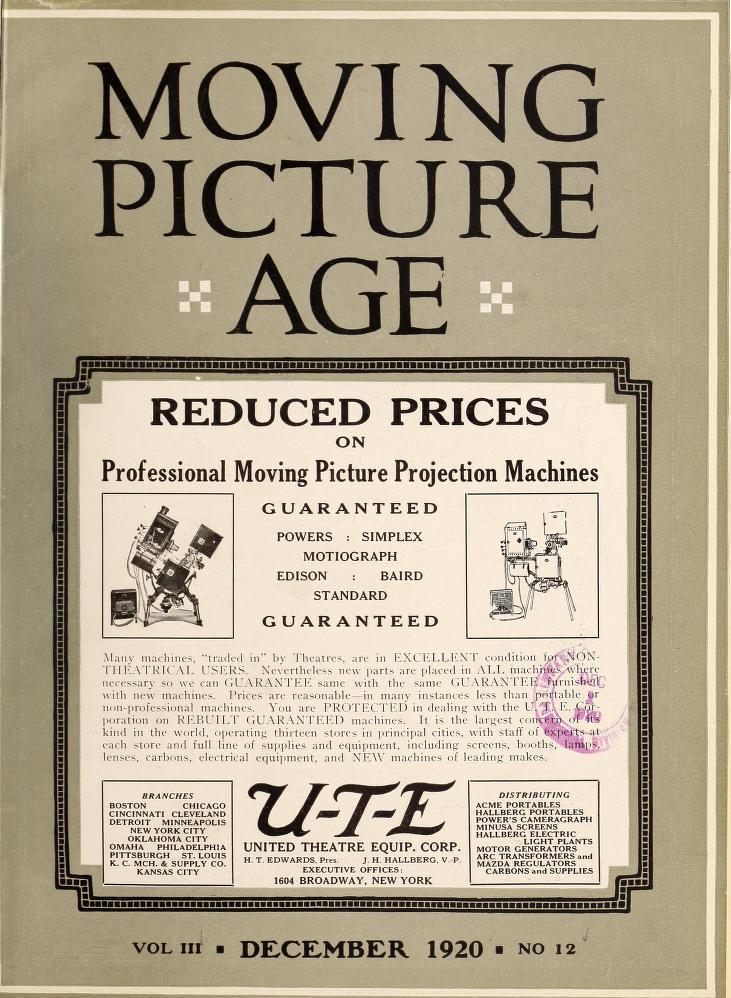 MOVING PICTURE AGE magazine side cover December 1920