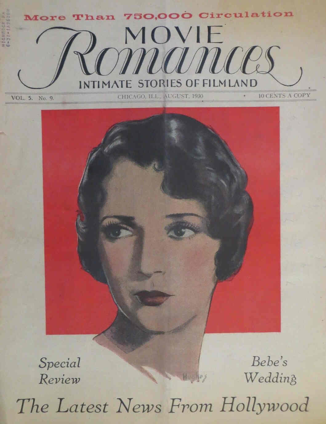 MOVIE ROMANCES magazine side cover August 1930