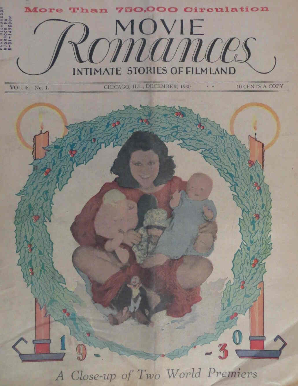 MOVIE ROMANCES magazine side cover December 1930