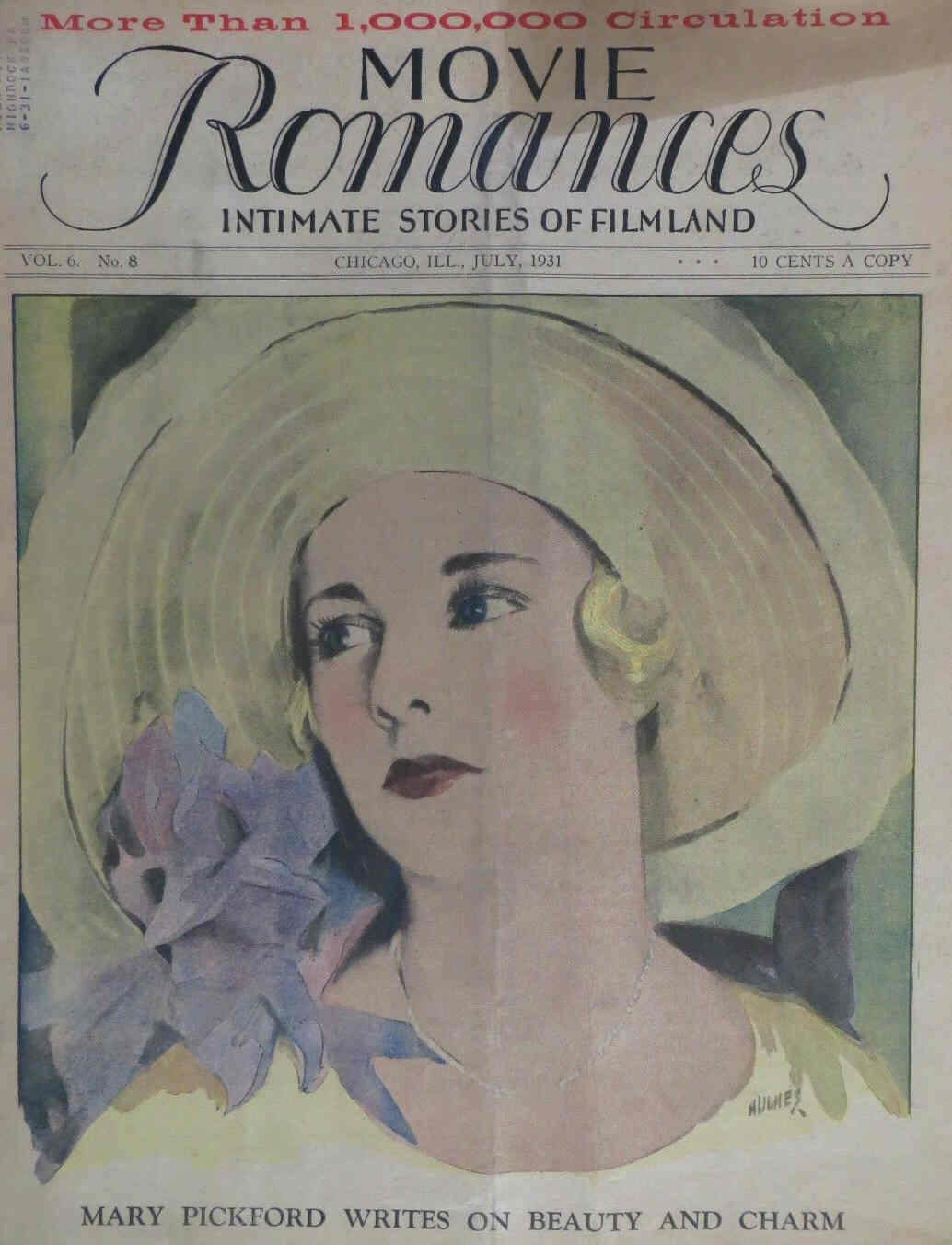 MOVIE ROMANCES magazine side cover July 1931