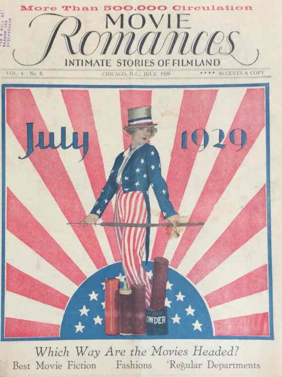 MOVIE ROMANCES magazine side cover  July 1929