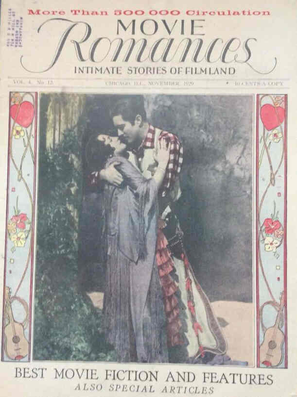 MOVIE ROMANCES magazine side cover  November 1929
