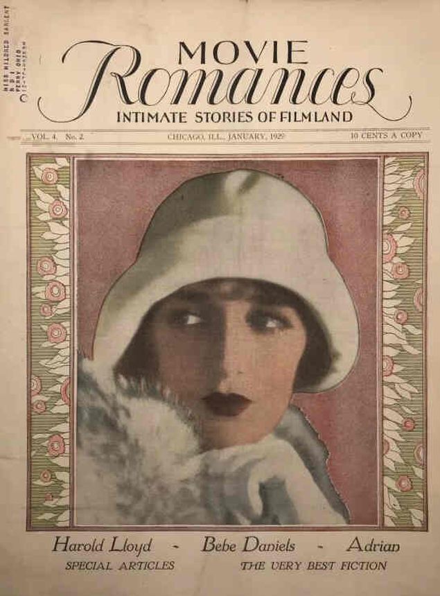 MOVIE ROMANCES magazine side cover  Vol 4 No  2  January 1929